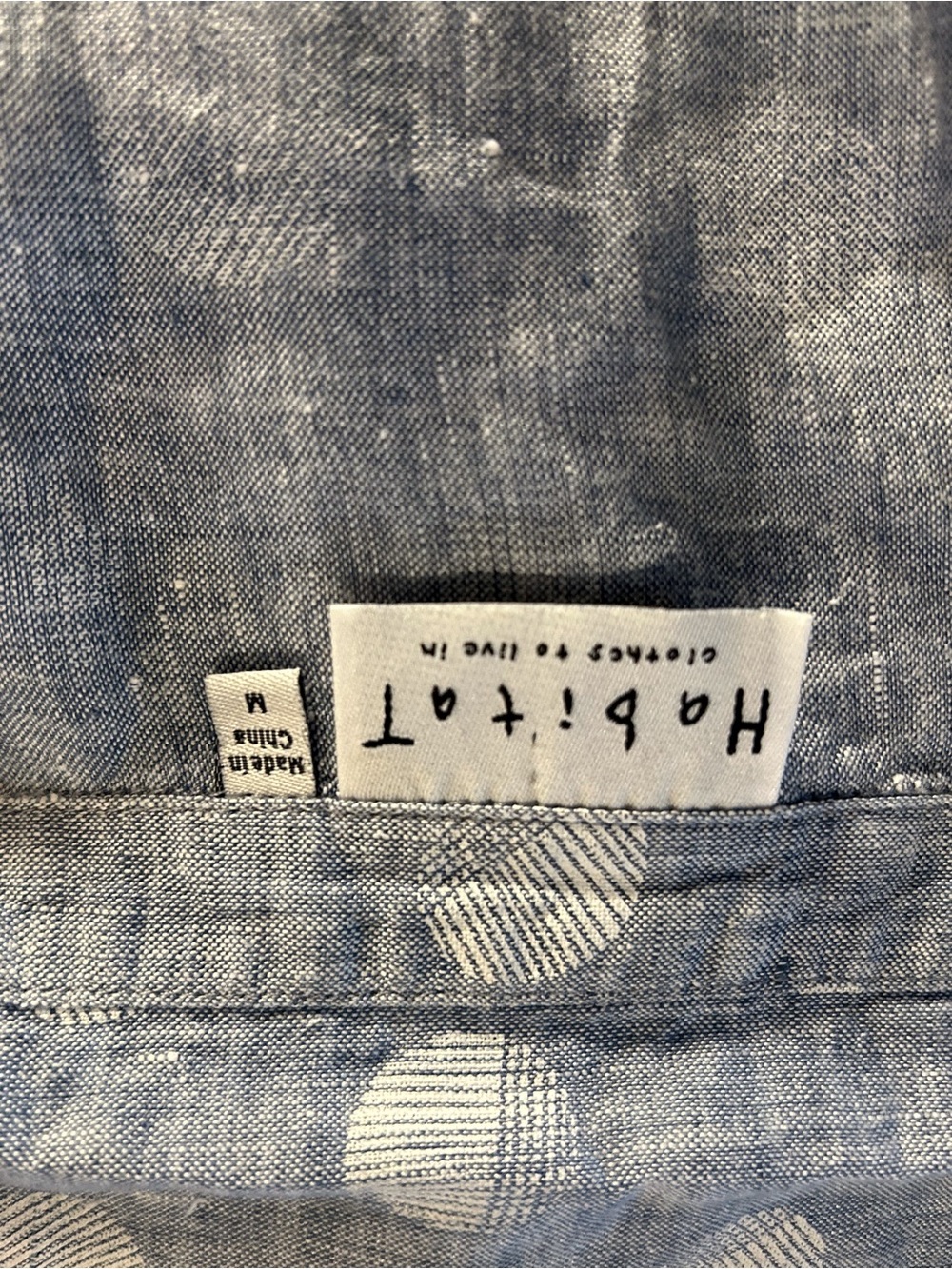 100% Linen Women’s Top Med Chambray Denim Geometrical Circles High Low Comfort - Picture 8 of 8